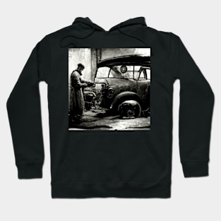 1930 mechanic working on his car - few minor repairs. Hoodie